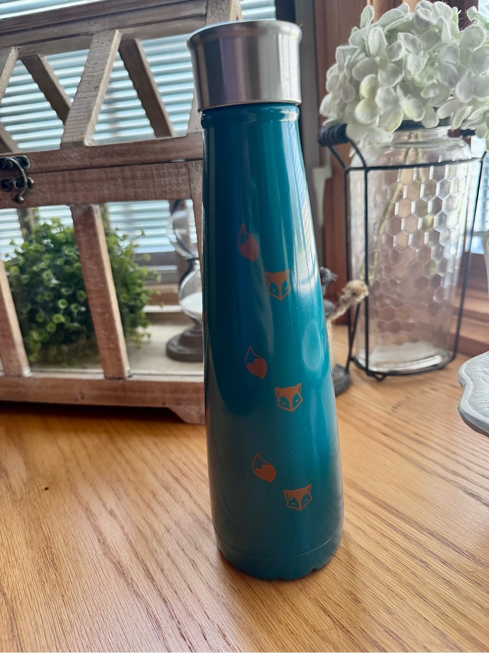 Teal Stainless Steel Fox Accent Bottle - Home Accents Decor